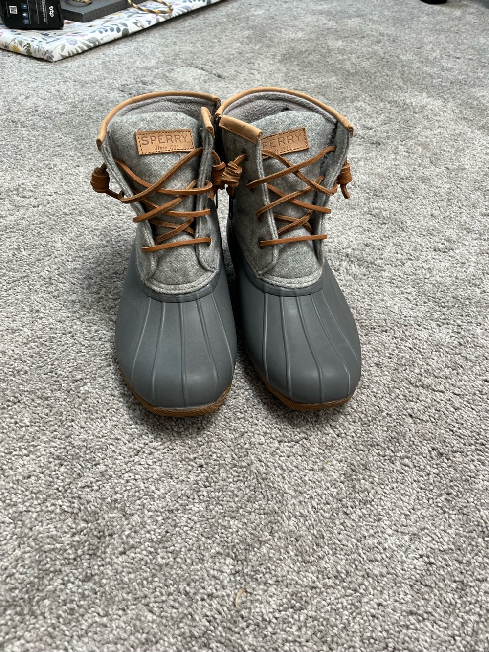 Sperry Gray and Tan Waterproof Wool-Blend Boots